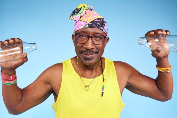 Mr Motivator during British Glass campaign production at Big Shed Studios Manchester